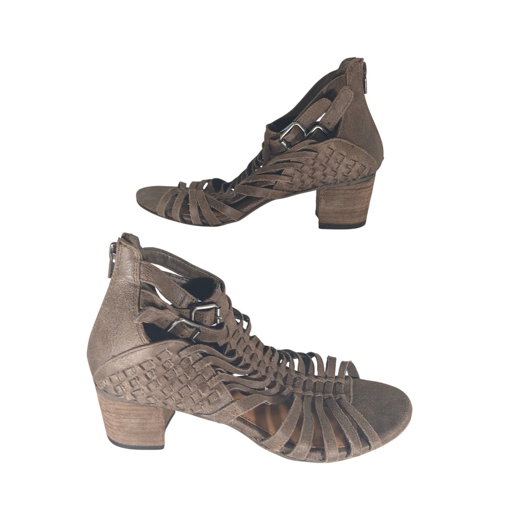 Not Rated Gladiator Heeled Sandals 8 Taupe Woven Strappy Boho Block Heel